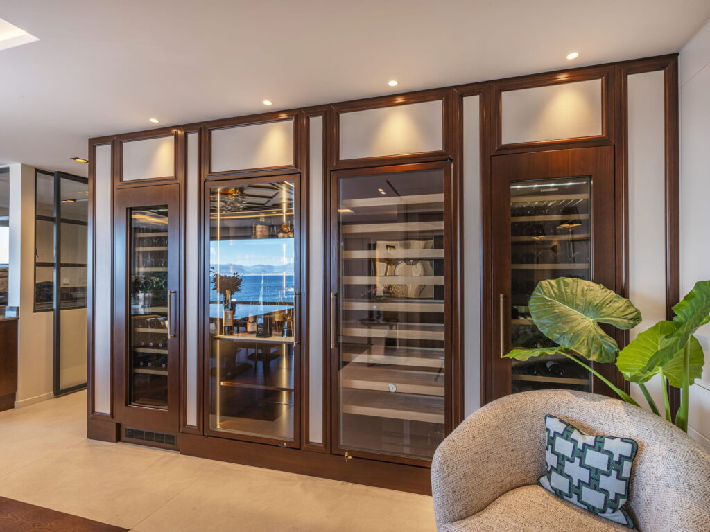 Bespoke restaurant furniture wine cellar view