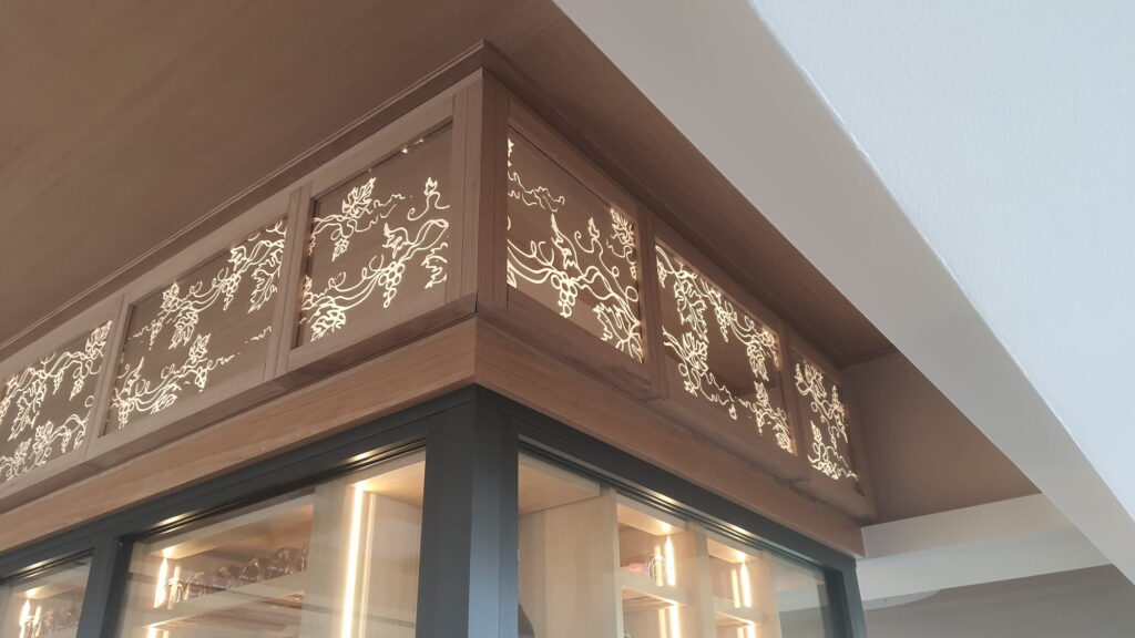 Bespoke restaurant furniture wine cellar frame detail