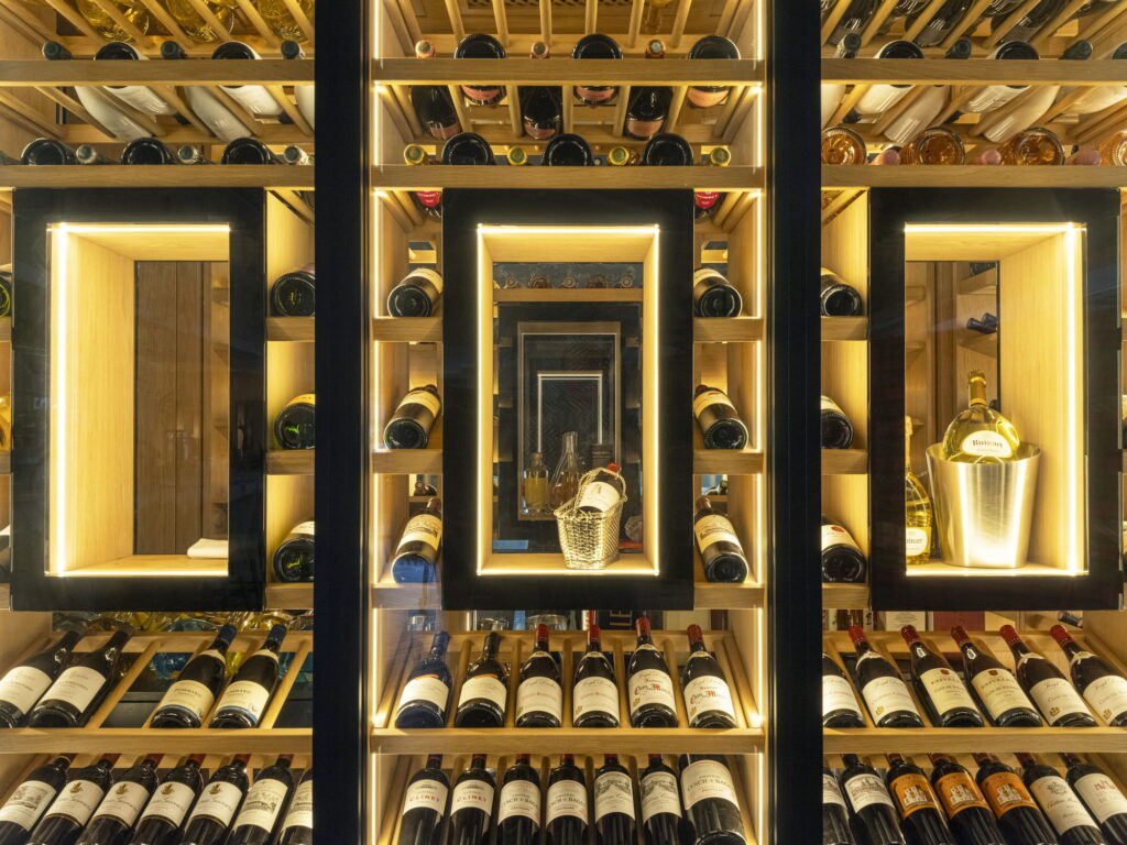 Bespoke restaurant furniture wine cellar with wines