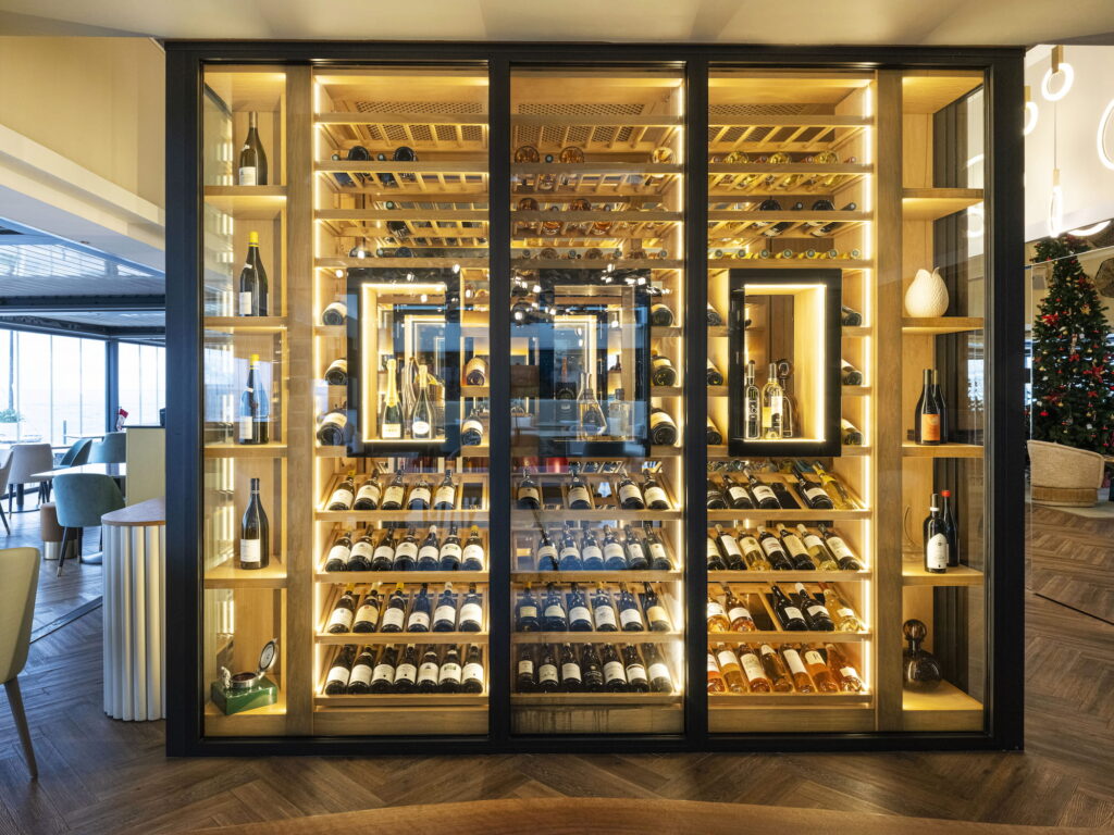 Bespoke restaurant furniture wine cellar front view
